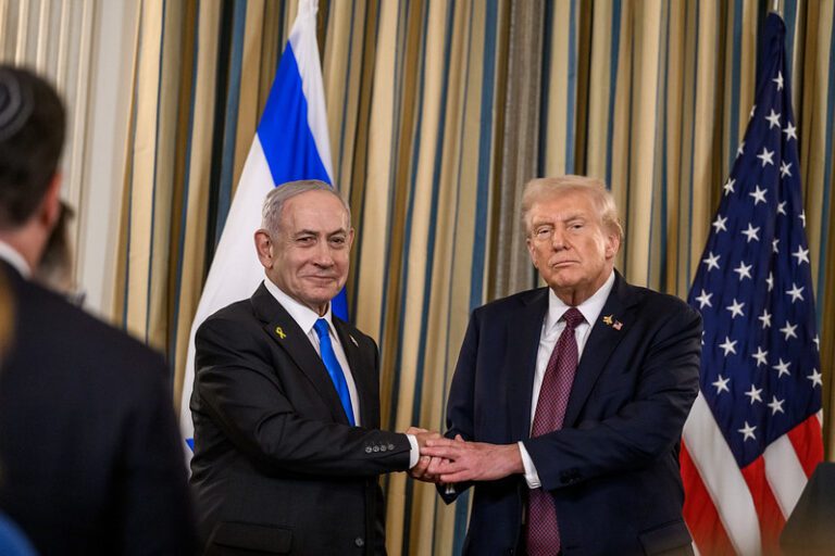 President Trump and Prime Minister Netanyahu shake hands as they propose the 20-point Gaza peace deal