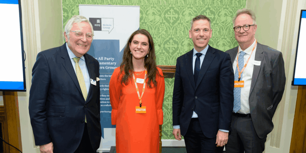 Chair of the Authors' Licensing and Collecting Society, Lord Clement Jones at the All Party Writers Group (APWG) Winter Reception with Chair, Chris Evans MP where they discuss the future of AI regulation