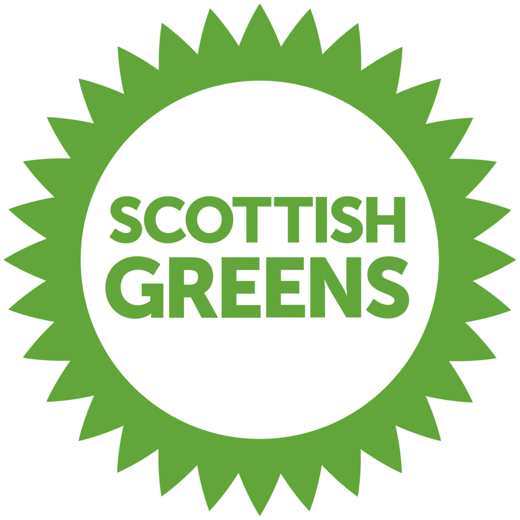the Scottish Greens Party logo - a light green circle with the party's title in the centre