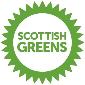 the Scottish Greens Party logo - a light green circle with the party's title in the centre