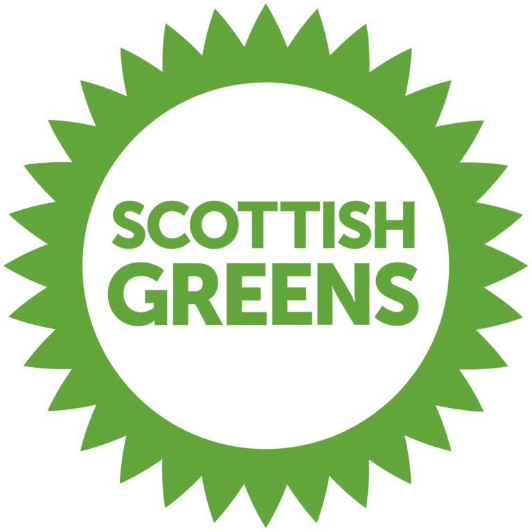 the Scottish Greens Party logo - a light green circle with the party's title in the centre