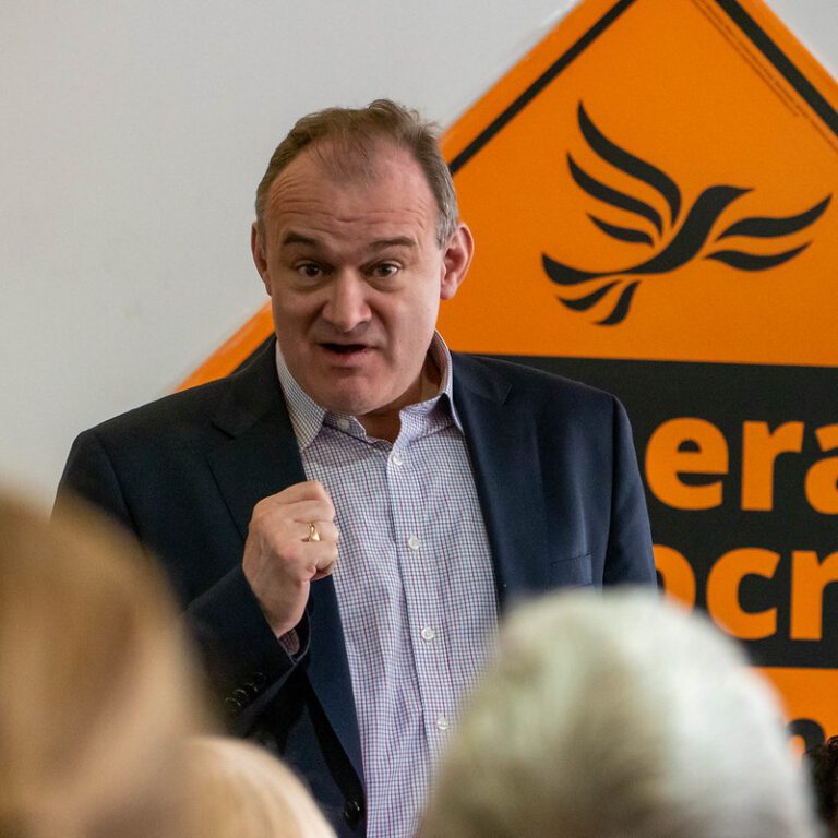 Ed Davey, leader of the Liberal Democrats and proponent of a new EU partnership, delivers a speech.