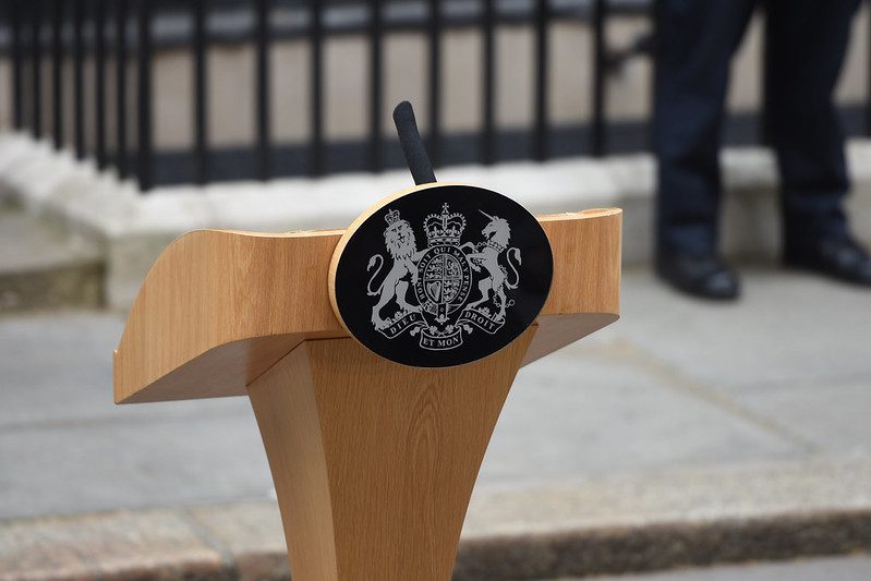 An image of the vacant Downing Street Podium in the run up to the Labour leadership contest.  