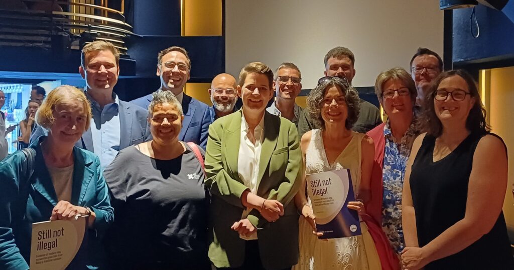 Equalities Minister, Olivia Bailey, joins MPs including former Equalities Minister, Nia Griffith and other key LGBTQ+ campaigners to celebrate the introduction of the Conversion Practices Bill (Photo: Jayne Ozanne OBE).