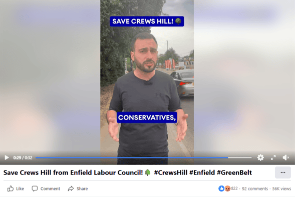 Conservative Leader of Enfield Council, Alessandro Georgiou campaigning against the Crews Hill development in 2025. 