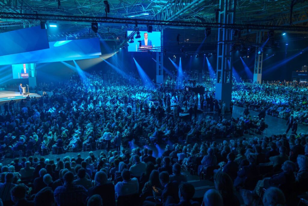 Some activists queued for over two hours to join the Reform UK Party Leader for his main Reform Party Conference 2026 speech. (Image: Reform Party UK)