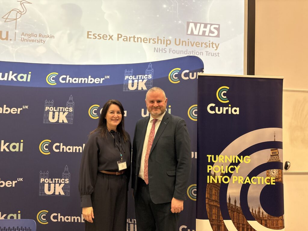 Jo Bekis and Chair of Curia’s Healthcare and Life Sciences Research Group Andrew Stephenson at
the Essex Partnership University NHS Foundation Trust (EPUT) Digital Health Conference.